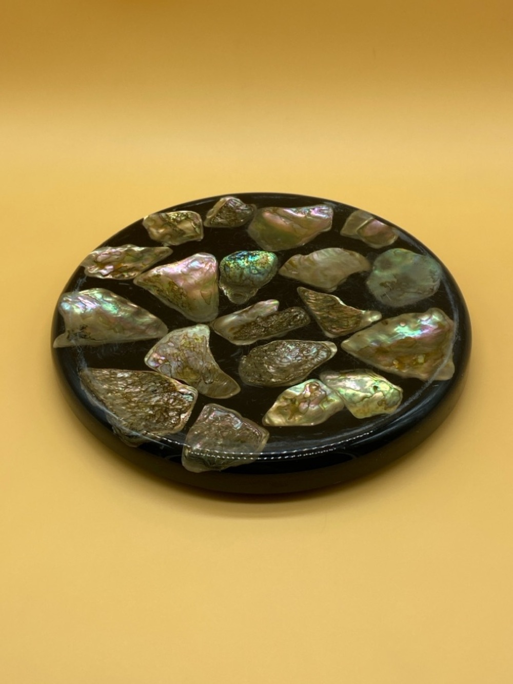 Vintage abalone round acrylic trivet - 0021TS